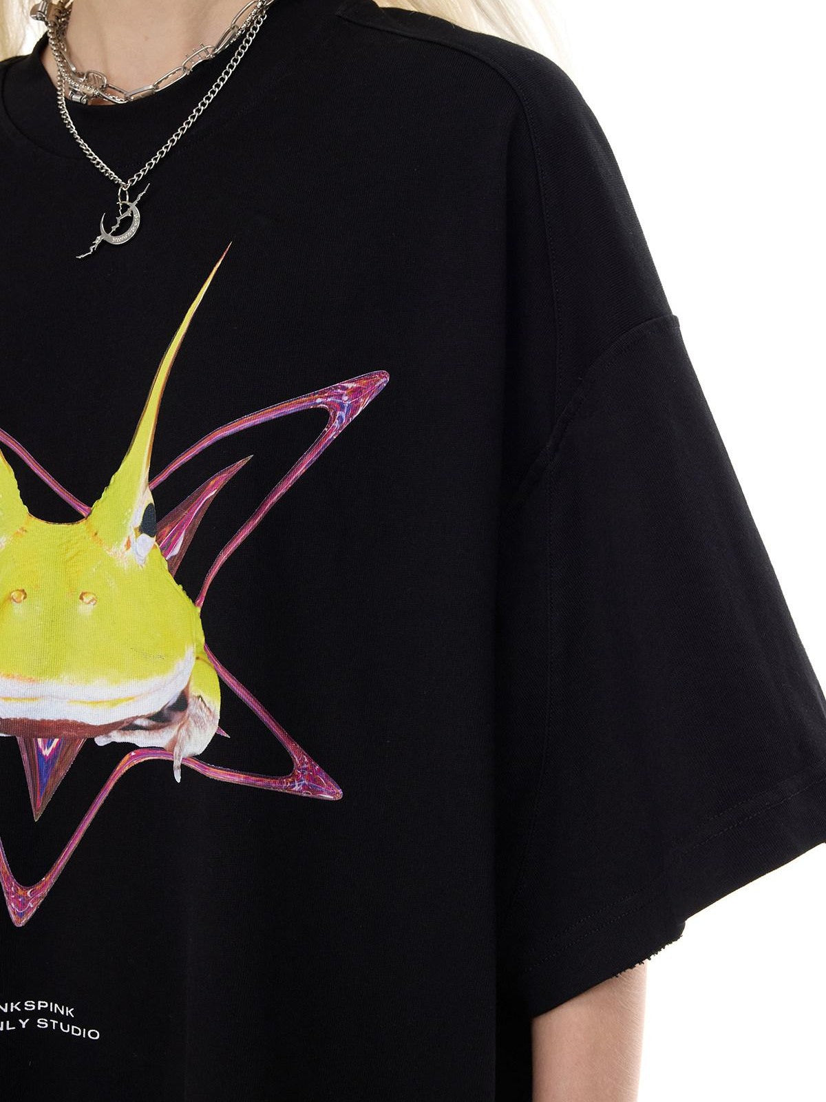 PINKSPINK Y3k Rock Horned Frog Print Structured Women's Oversized T-shirts