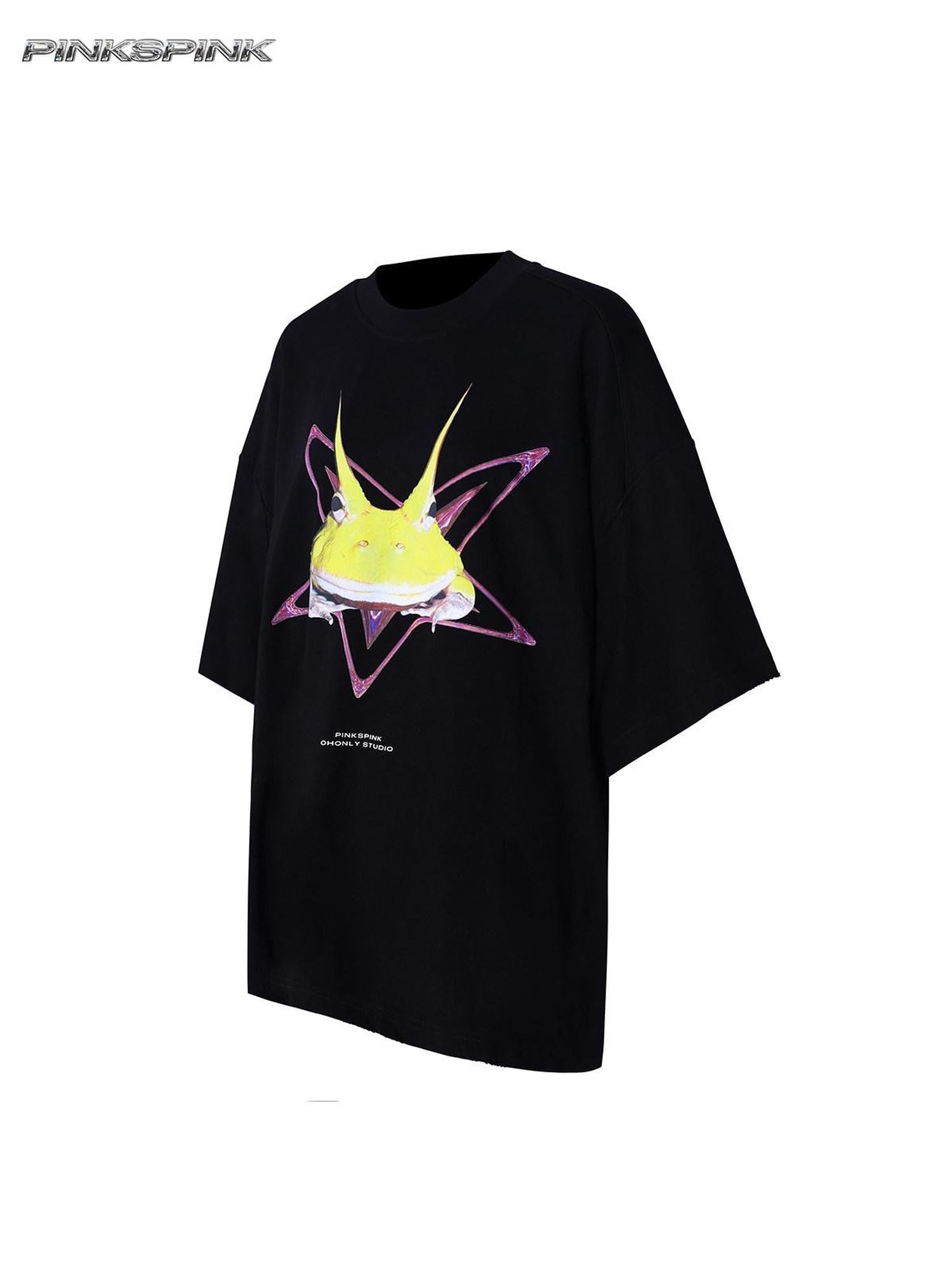 PINKSPINK Y3k Rock Horned Frog Print Structured Women's Oversized T-shirts