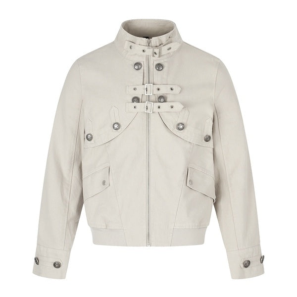PoopyLii_Apricot_Utility_Strap_Button_Stand_Collar_Women's_Cotton_Cropped_Jackets_1066919795213_MISSTT