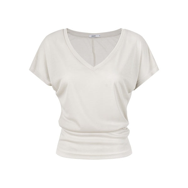 PoopyLii_Apricot_V-neck_Slim_Waist_Skin_Friendly_Women's_Short_Sleeve_T-shirts_1058023912582_MISSTT