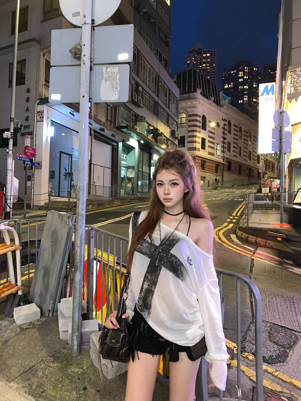PoopyLii Asymmetric Cross Sheer Slouchy Women's Short Sleeve T-shirts