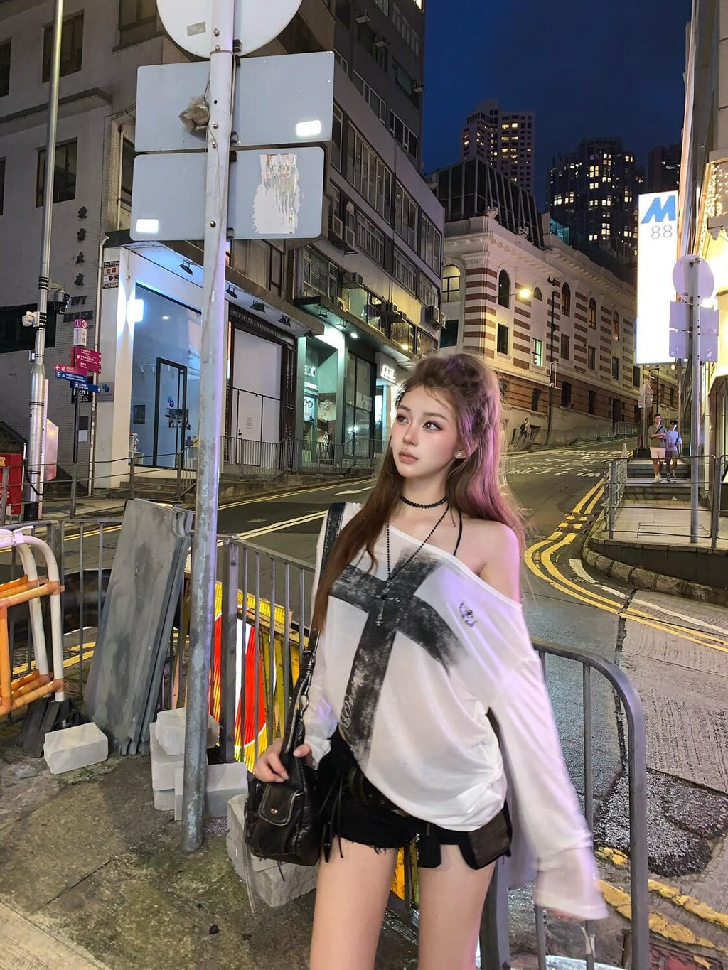 PoopyLii Asymmetric Cross Sheer Slouchy Women's Short Sleeve T-shirts