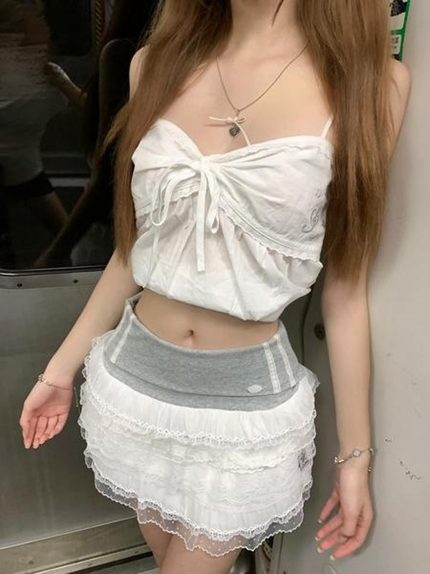 PoopyLii Ballet Puffy Spliced Mesh Lace A Line Women's Polyester Mini Skirts