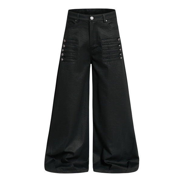 PoopyLii_Black_Button_Detail_Sculptural_Floor_Length_Women's_Polyester_Wide-leg_Pants_1055571791117_MISSTT