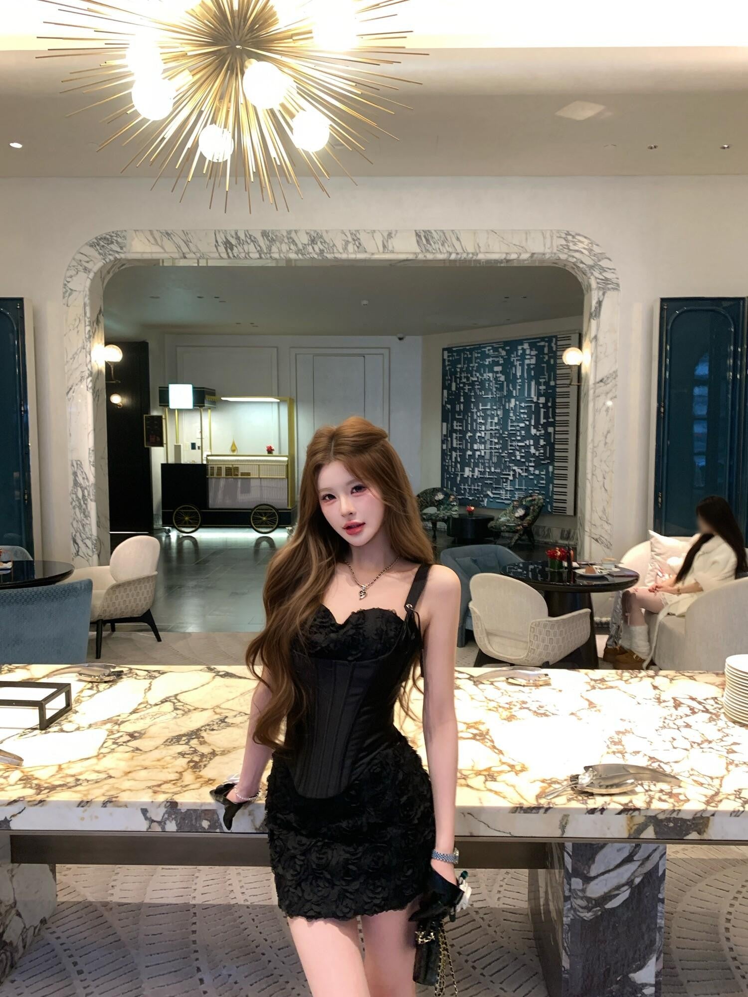 PoopyLii Black Fishbone Corset High Waist Floral Sling Women's Lace Matching Skirt Sets