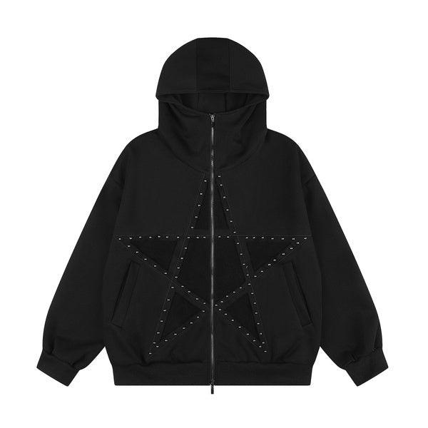 PoopyLii_Black_Star_Stud_Deconstructed_Splice_Women's_Cotton_Blend_Zip-up_Hoodies_1071683914796_MISSTT