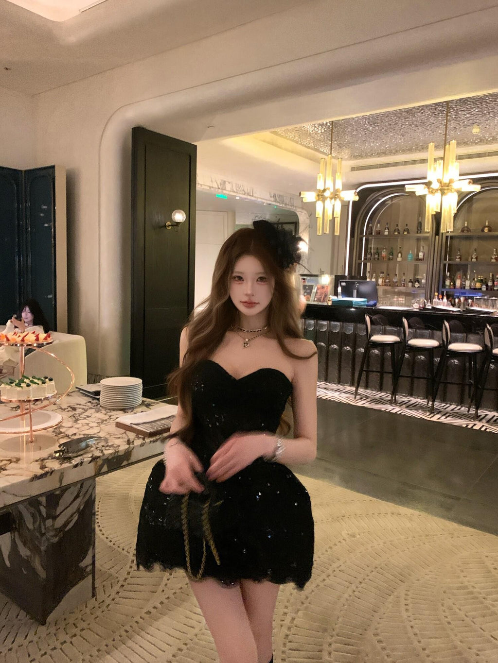 PoopyLii Black White Slim Fit Princess Tube Top Women's Tube Mini Dresses