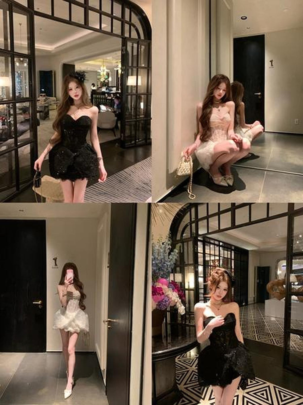 PoopyLii Black White Slim Fit Princess Tube Top Women's Tube Mini Dresses