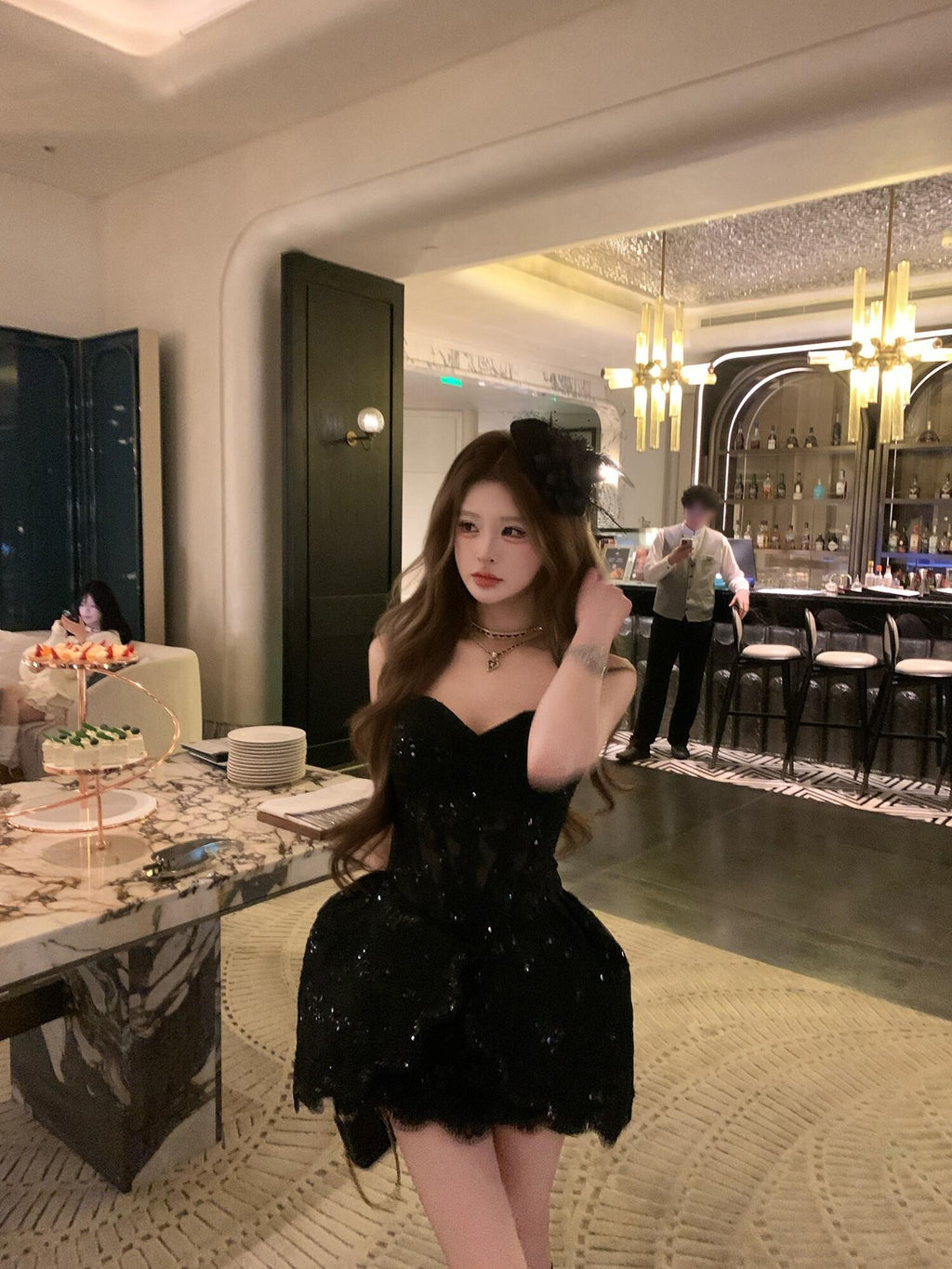 PoopyLii Black White Slim Fit Princess Tube Top Women's Tube Mini Dresses