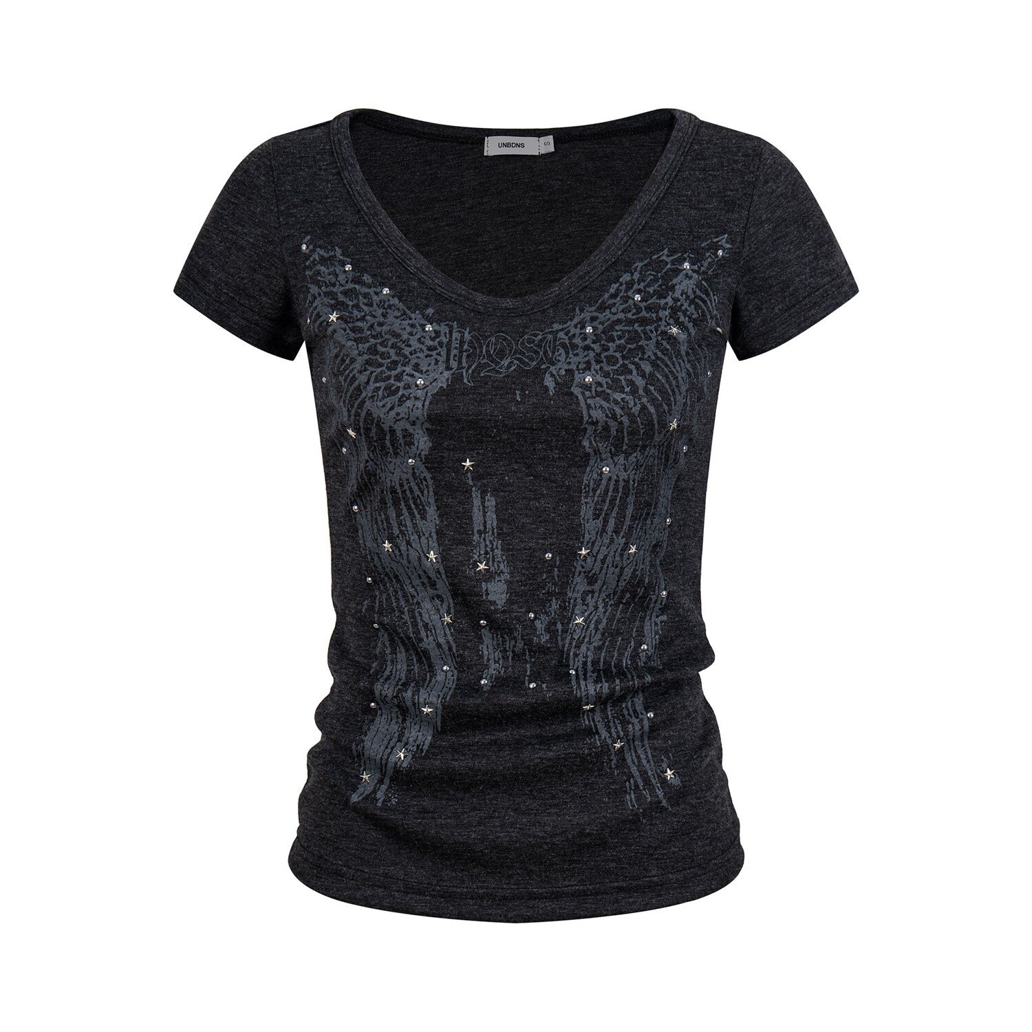 PoopyLii_Black_Wing_Distressed_Heat_Transfer_Women's_Slim_Fit_Short_Sleeve_T-shirts_1058020300939_MISSTT