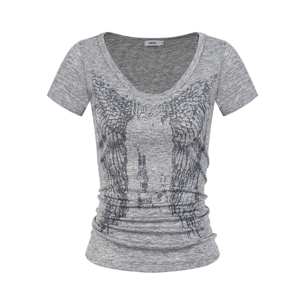 PoopyLii_Black_Wing_Distressed_Heat_Transfer_Women's_Slim_Fit_Short_Sleeve_T-shirts_1058020300939_MISSTT