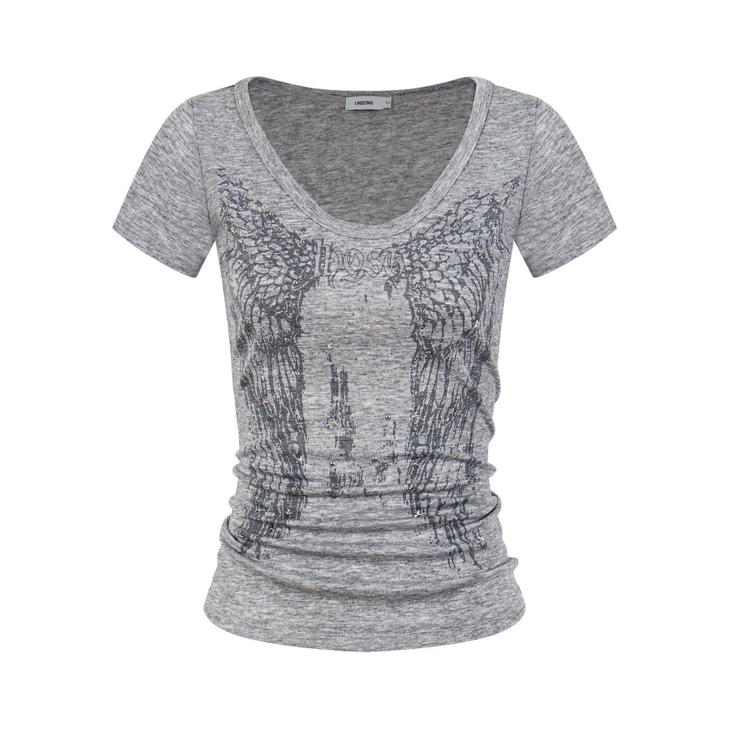 PoopyLii_Black_Wing_Distressed_Heat_Transfer_Women's_Slim_Fit_Short_Sleeve_T-shirts_1058020300939_MISSTT