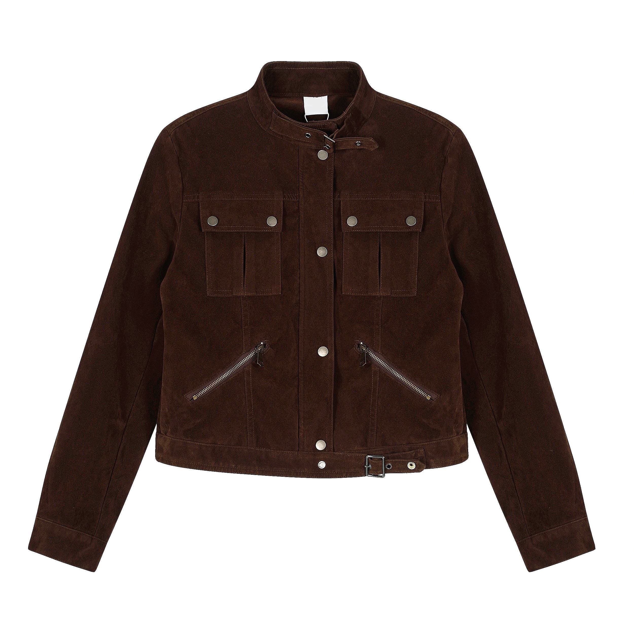 PoopyLii_Brown_Retro_Cropped_Straight_Shoulder_Women's_Suede_Plush_Lightweight_Jackets_985794244257_MISSTT
