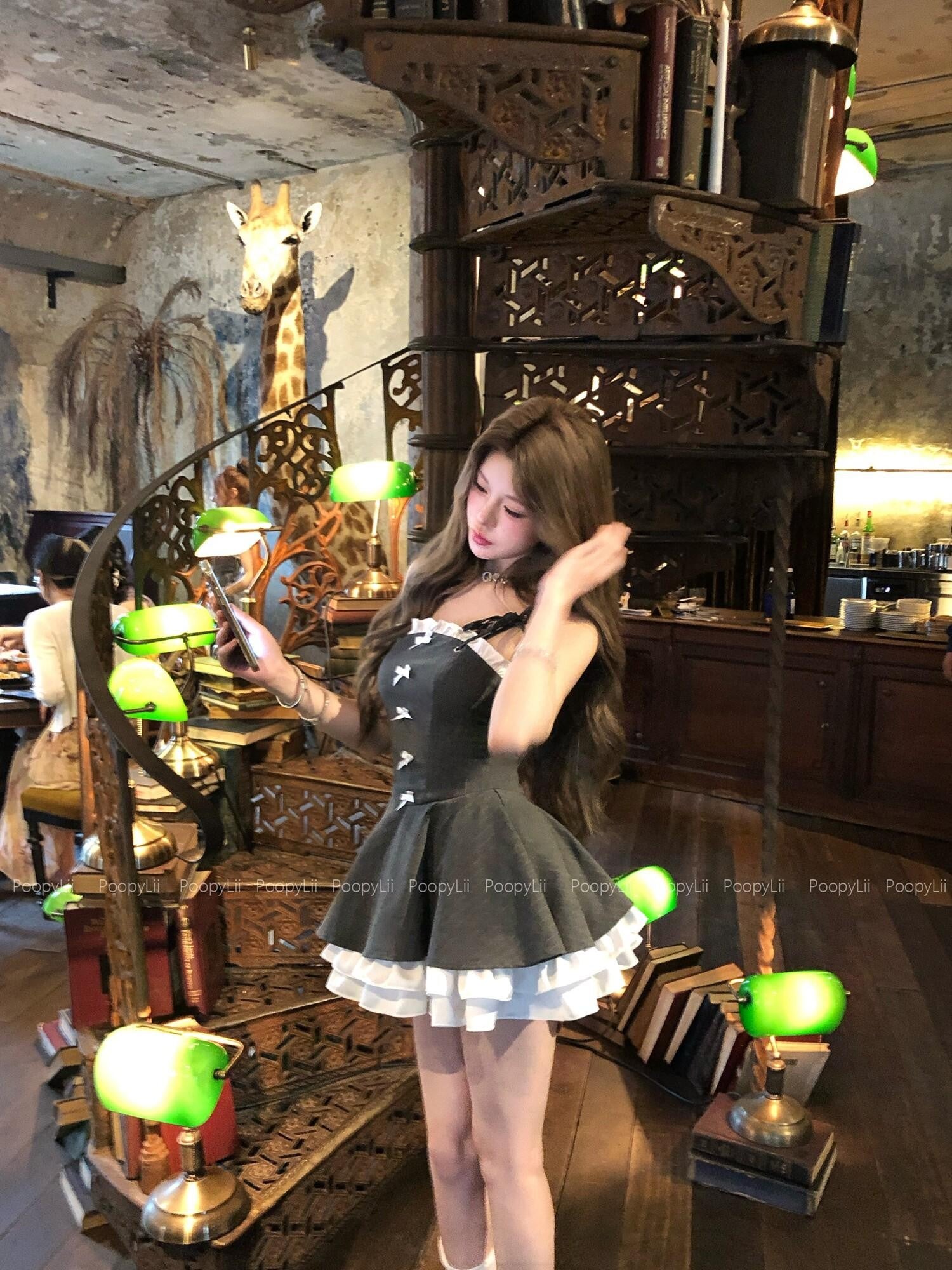 PoopyLii Chic Bandeau Spaghetti Strap Waist Cinching Puff Tulle Women's Tube Mini Dresses