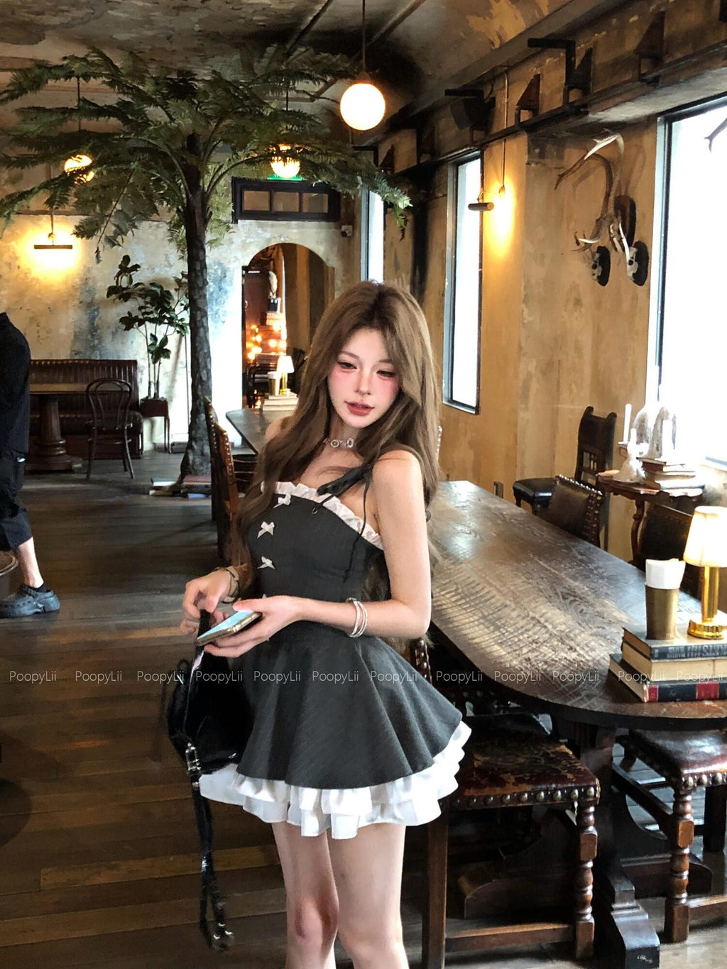 PoopyLii Chic Bandeau Spaghetti Strap Waist Cinching Puff Tulle Women's Tube Mini Dresses