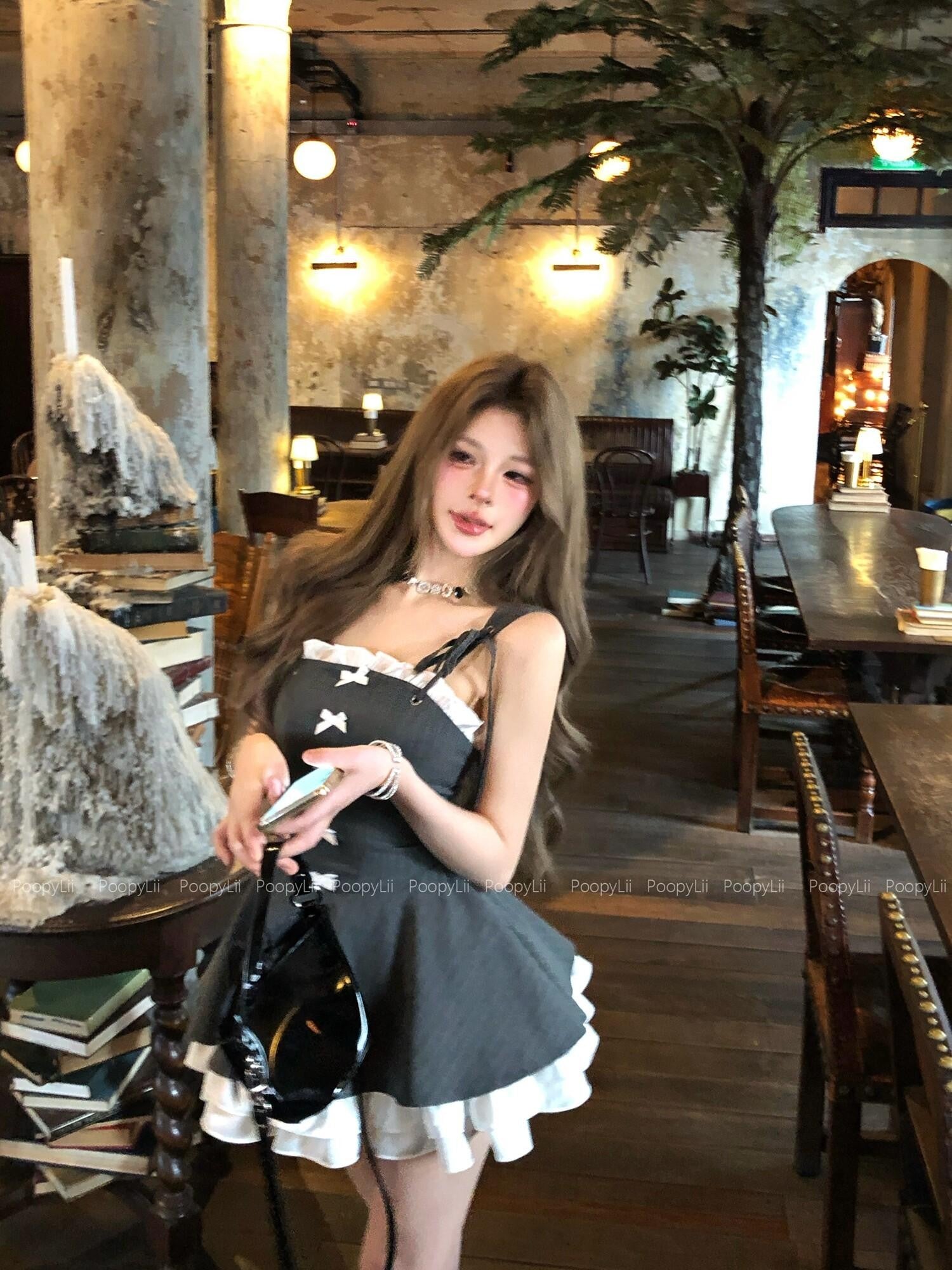 PoopyLii Chic Bandeau Spaghetti Strap Waist Cinching Puff Tulle Women's Tube Mini Dresses