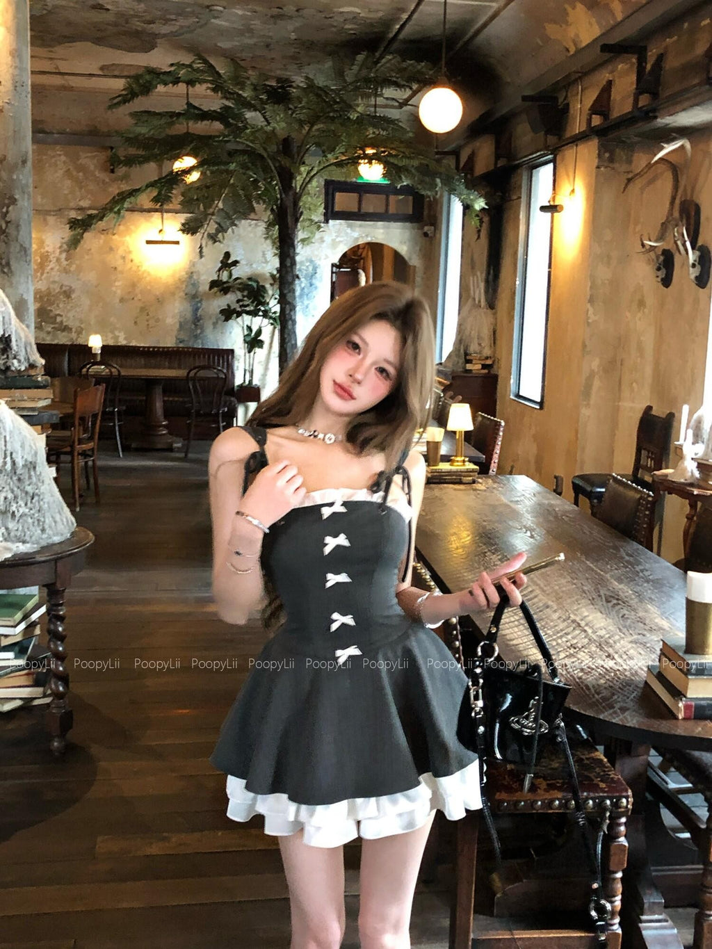 PoopyLii Chic Bandeau Spaghetti Strap Waist Cinching Puff Tulle Women's Tube Mini Dresses