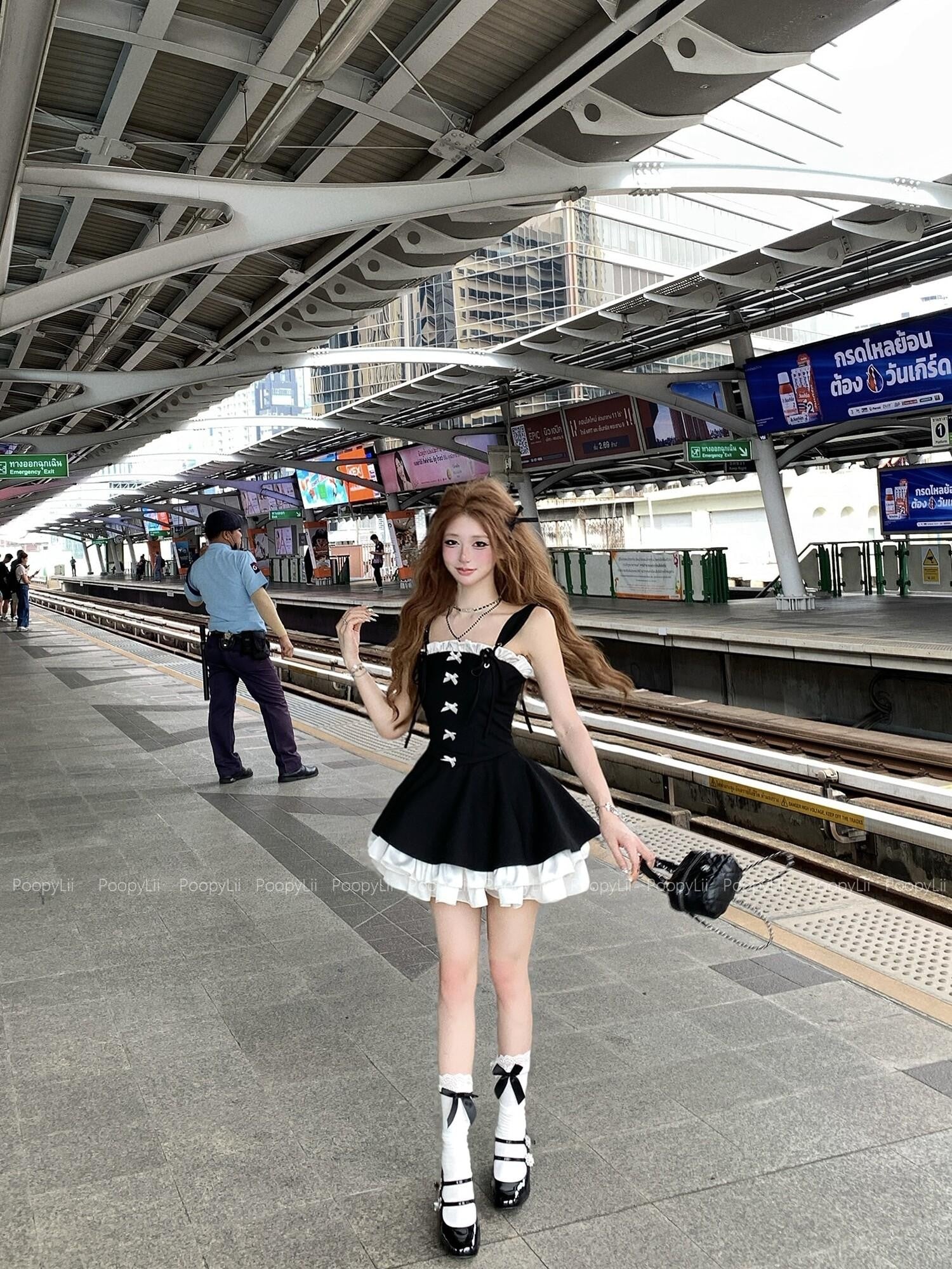 PoopyLii Chic Bandeau Spaghetti Strap Waist Cinching Puff Tulle Women's Tube Mini Dresses