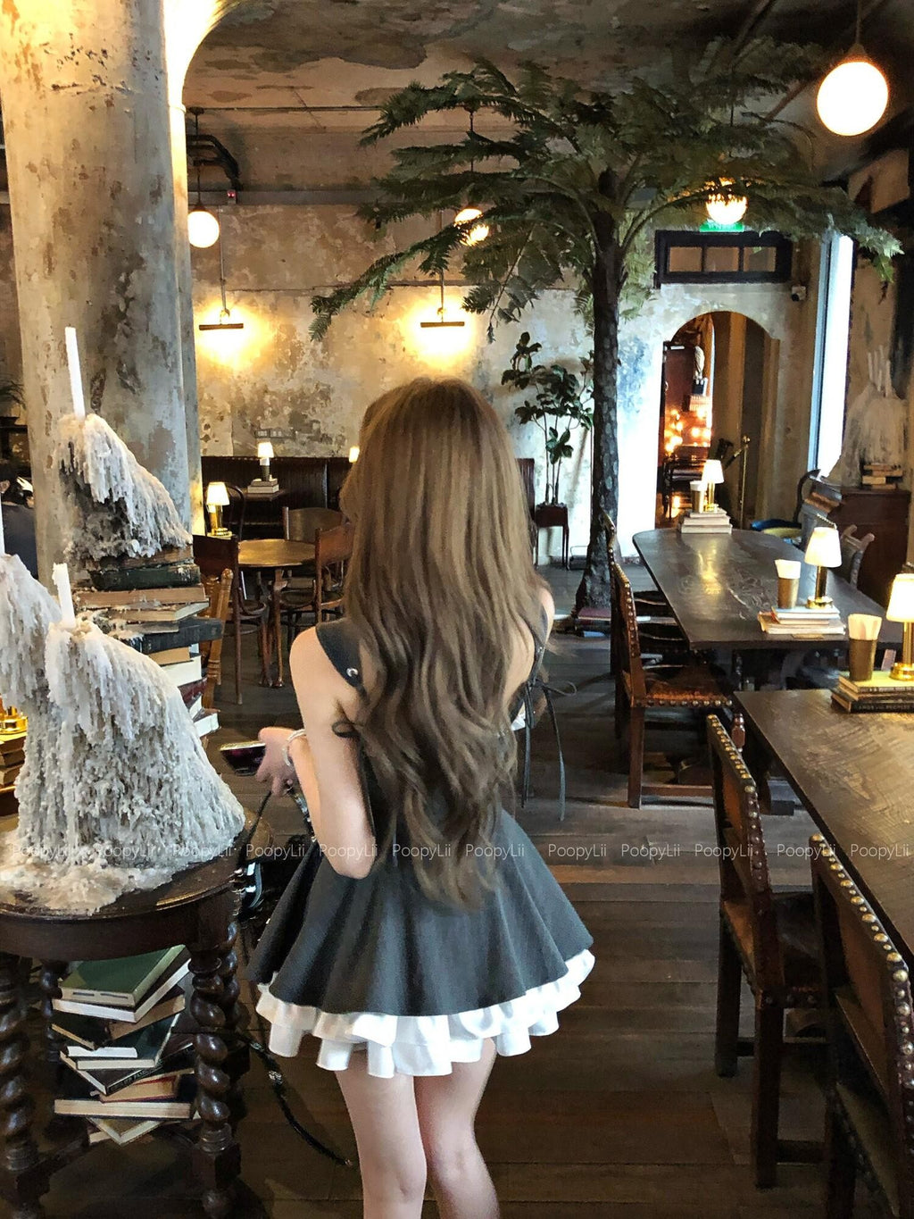 PoopyLii Chic Bandeau Spaghetti Strap Waist Cinching Puff Tulle Women's Tube Mini Dresses