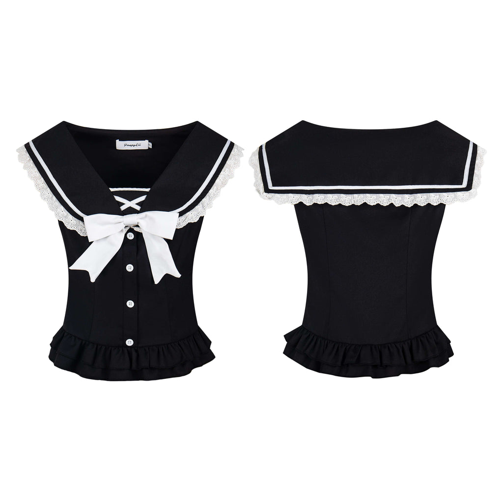 PoopyLii_Cinched_Waist_Sailor_Collar_Pleated_Skort_Women's_Matching_Skirt_Sets_941390978982_MISSTT