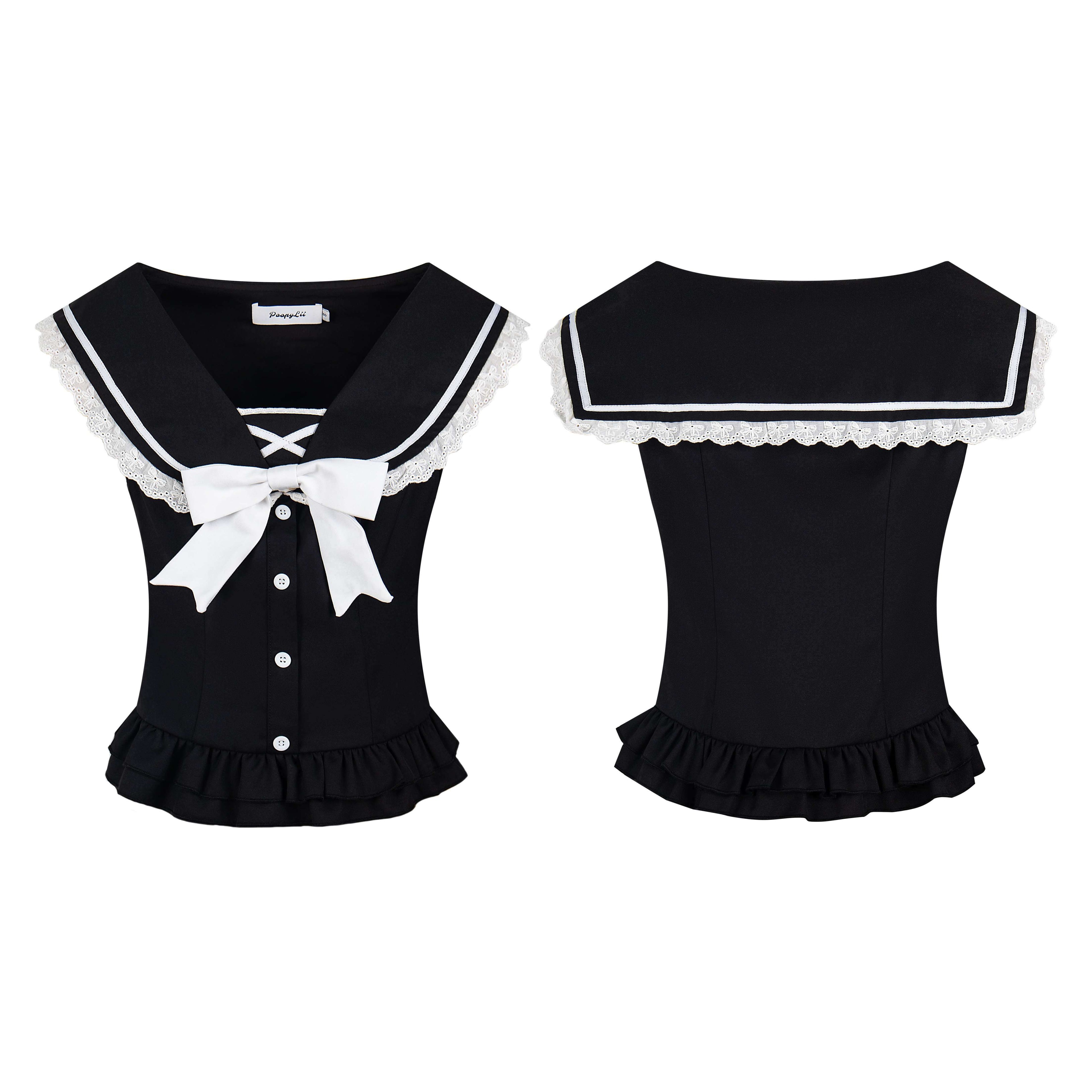 PoopyLii_Cinched_Waist_Sailor_Collar_Pleated_Skort_Women's_Matching_Skirt_Sets_941390978982_MISSTT