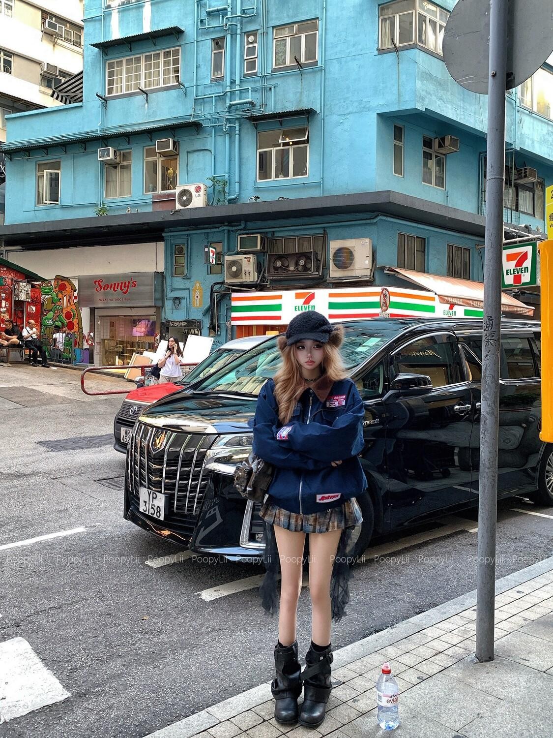 PoopyLii Colorblock Contrast Collar Oversized Retro Street Women's Varsity Jackets
