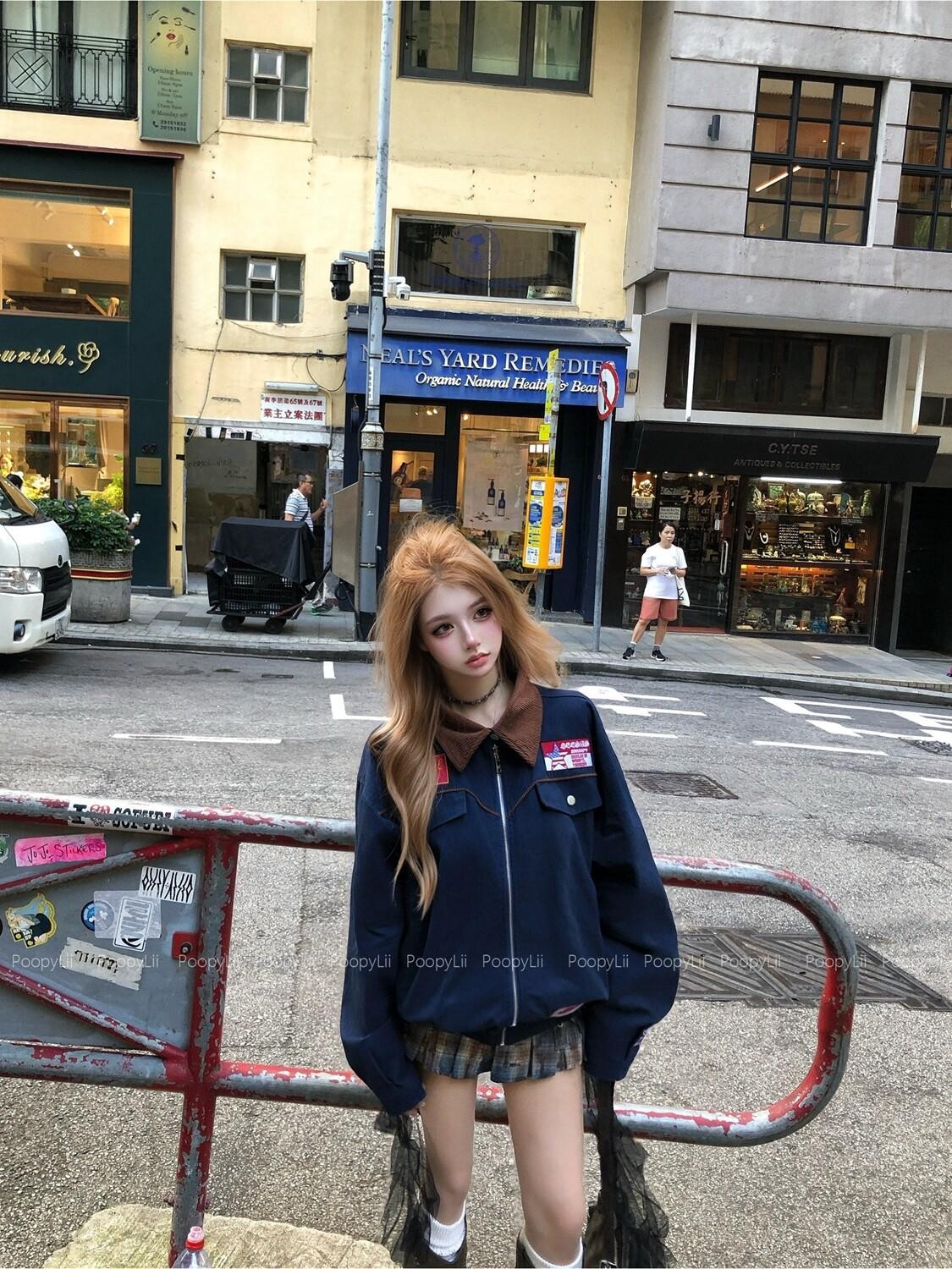 PoopyLii Colorblock Contrast Collar Oversized Retro Street Women's Varsity Jackets