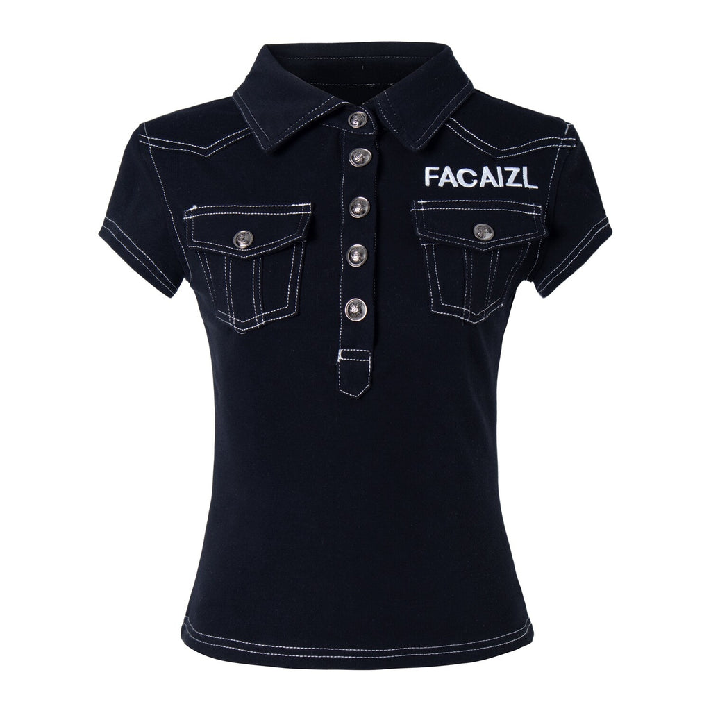 PoopyLii_Colorblock_Metal_Button_Collared_Exposed_Stitch_Fitted_Women's_Crop_Tops_1057132346000_MISSTT
