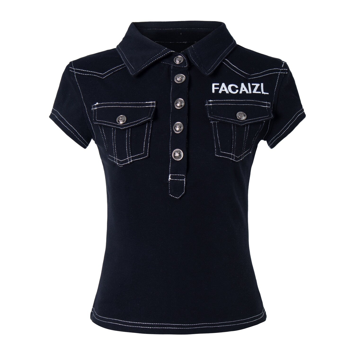 PoopyLii_Colorblock_Metal_Button_Collared_Exposed_Stitch_Fitted_Women's_Crop_Tops_1057132346000_MISSTT