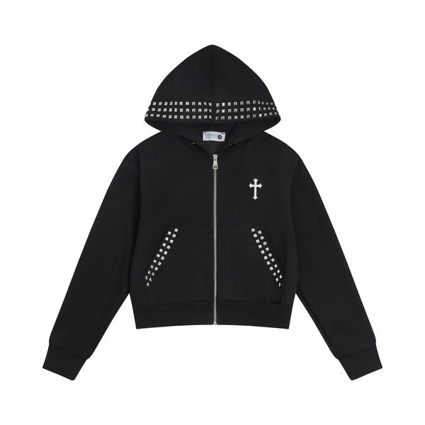 PoopyLii_Cropped_Rivet_Embroidered_Cross_Hooded_Women's_Polyester_Cotton_Zip-up_Hoodies_1070863775434_MISSTT