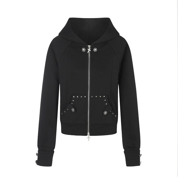 PoopyLii_Dark_Gray_Studded_Pocket_Punk_Women's_Cotton_Blend_Zip-up_Hoodies_1066925955008_MISSTT