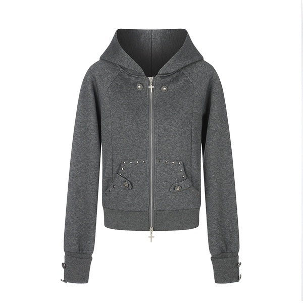 PoopyLii_Dark_Gray_Studded_Pocket_Punk_Women's_Cotton_Blend_Zip-up_Hoodies_1066925955008_MISSTT