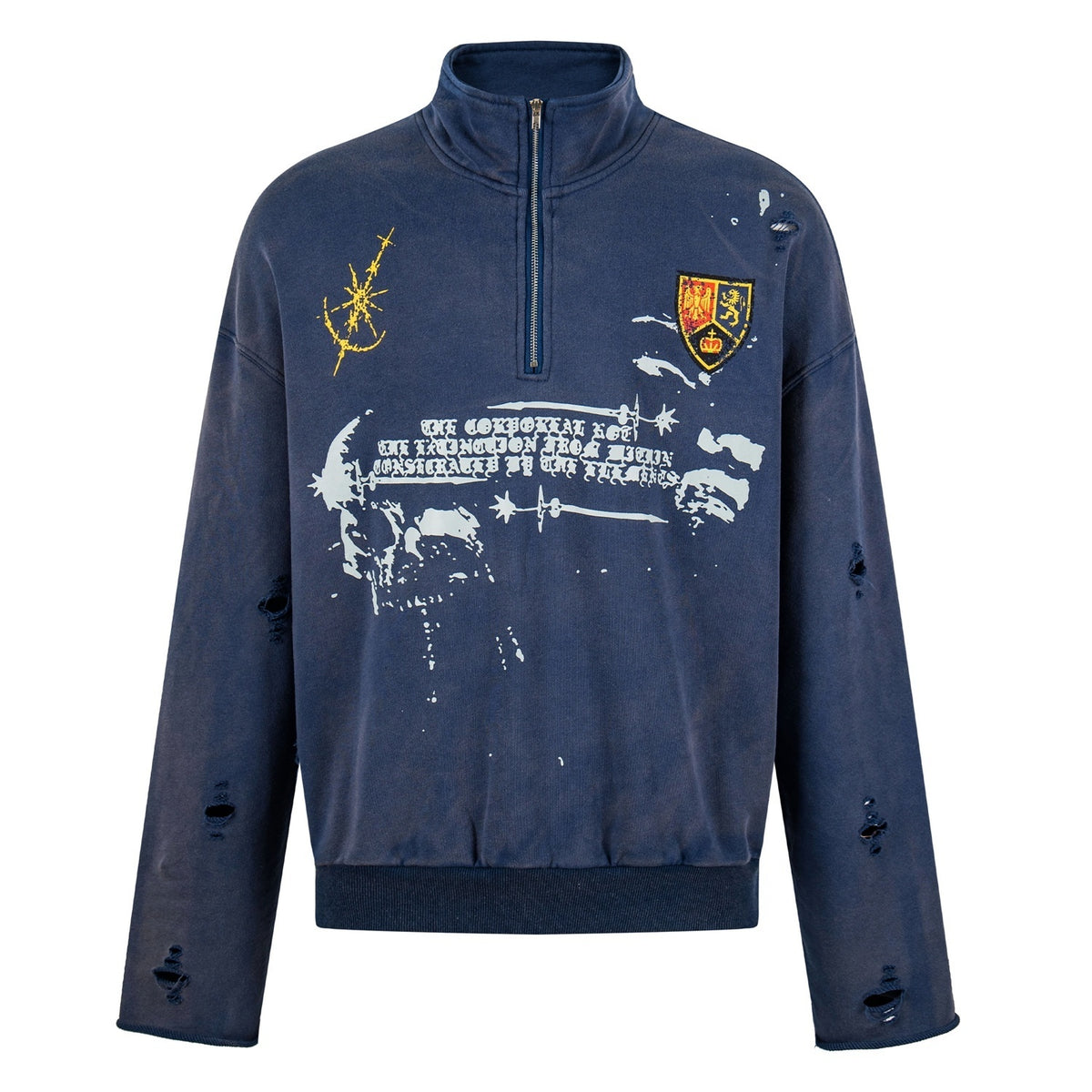 PoopyLii_Distressed_Badge_Letter_Print_Polo_Collar_Women's_Cotton_Quarter-zip_Sweatshirts_1077491926958_MISSTT