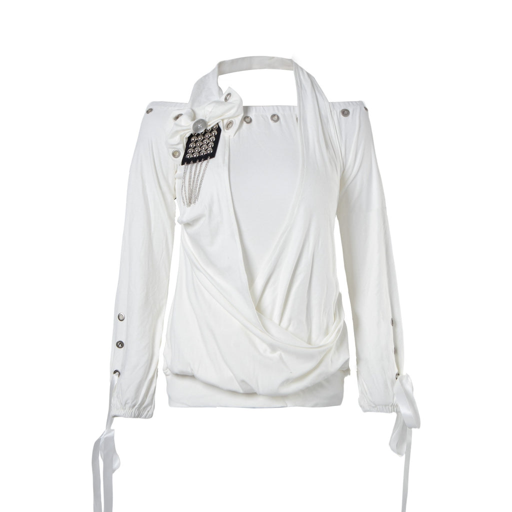 PoopyLii_Distressed_Draped_Off_Shoulder_Lace_Up_Waist_Cinched_Women's_Cotton_Long_Sleeve_T-shirts_1070540475576_MISSTT