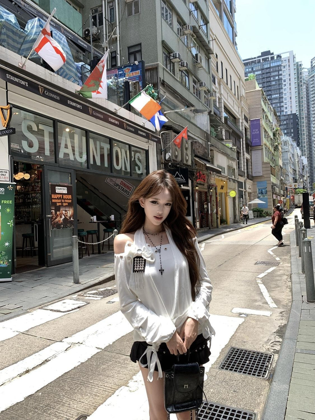 PoopyLii Distressed Draped Off Shoulder Lace Up Waist Cinched Women's Cotton Long Sleeve T-shirts