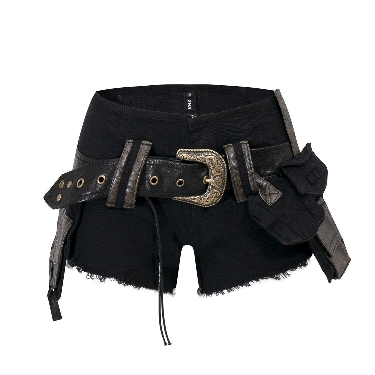 PoopyLii_Distressed_Raw_Hem_Low_Rise_Belted_Cargo_Women's_Denim_Shorts_1057996316055_MISSTT