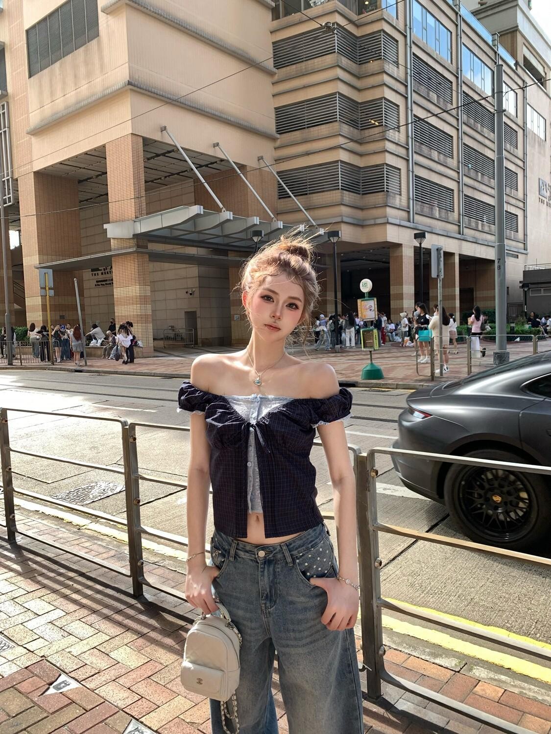 PoopyLii Floral Lace Spliced Off Shoulder Women's Cotton Short Sleeve T-shirts