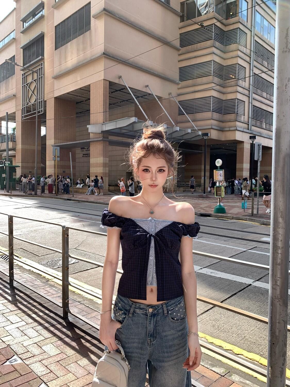 PoopyLii Floral Lace Spliced Off Shoulder Women's Cotton Short Sleeve T-shirts