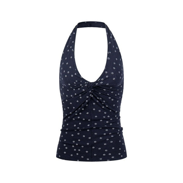 PoopyLii_Floral_Print_Ribbed_Halter_V-neck_Cinched_Waist_Women's_Polyester_Tank_Tops_1038925423811_MISSTT