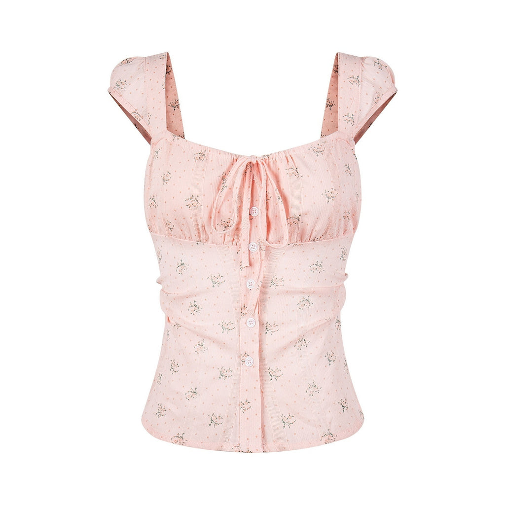 PoopyLii_Floral_Print_Square_Neck_Lace-up_Waist_Cotton_Women's_Puff-sleeve_Blouses_1039646678837_MISSTT