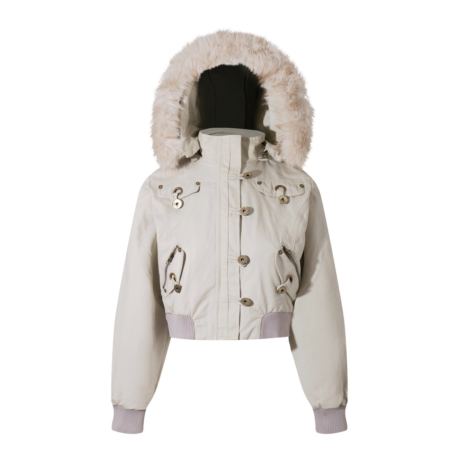PoopyLii_Fur_Collar_Hooded_Button_Detail_Women's_Cotton_Puffer_Jackets_992134639847_MISSTT