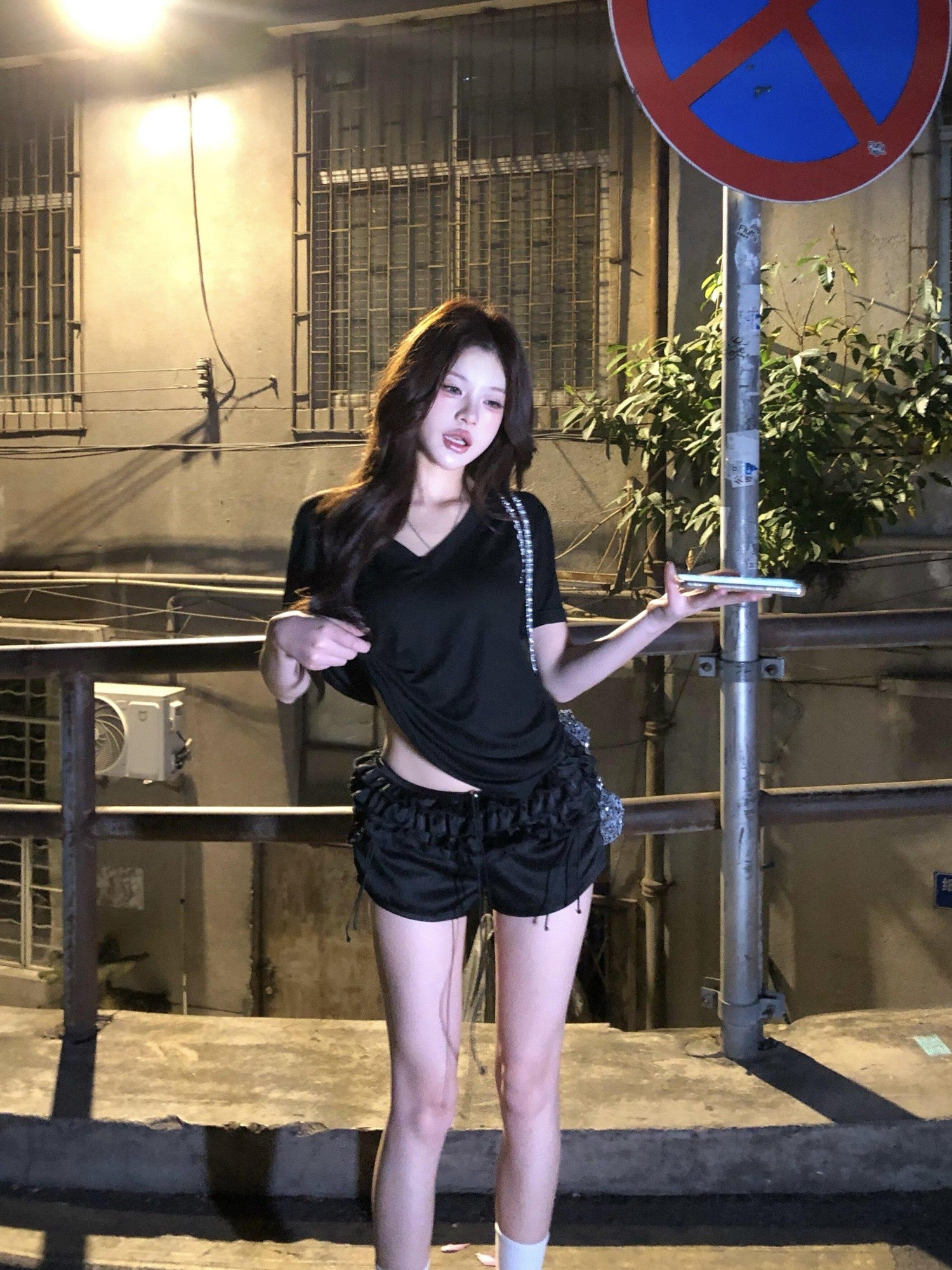 PoopyLii Gathered Ruched Tulip Petal Ruffle Bubble Hem Women's Hot Pants