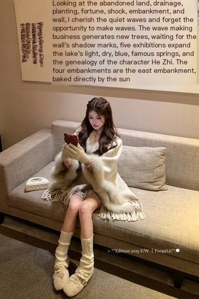 PoopyLii_Khaki_Fox_Fur_Tassel_V-neck_Women's_Pure_Sheep_Wool_Cape_Coats_999771354159_MISSTT