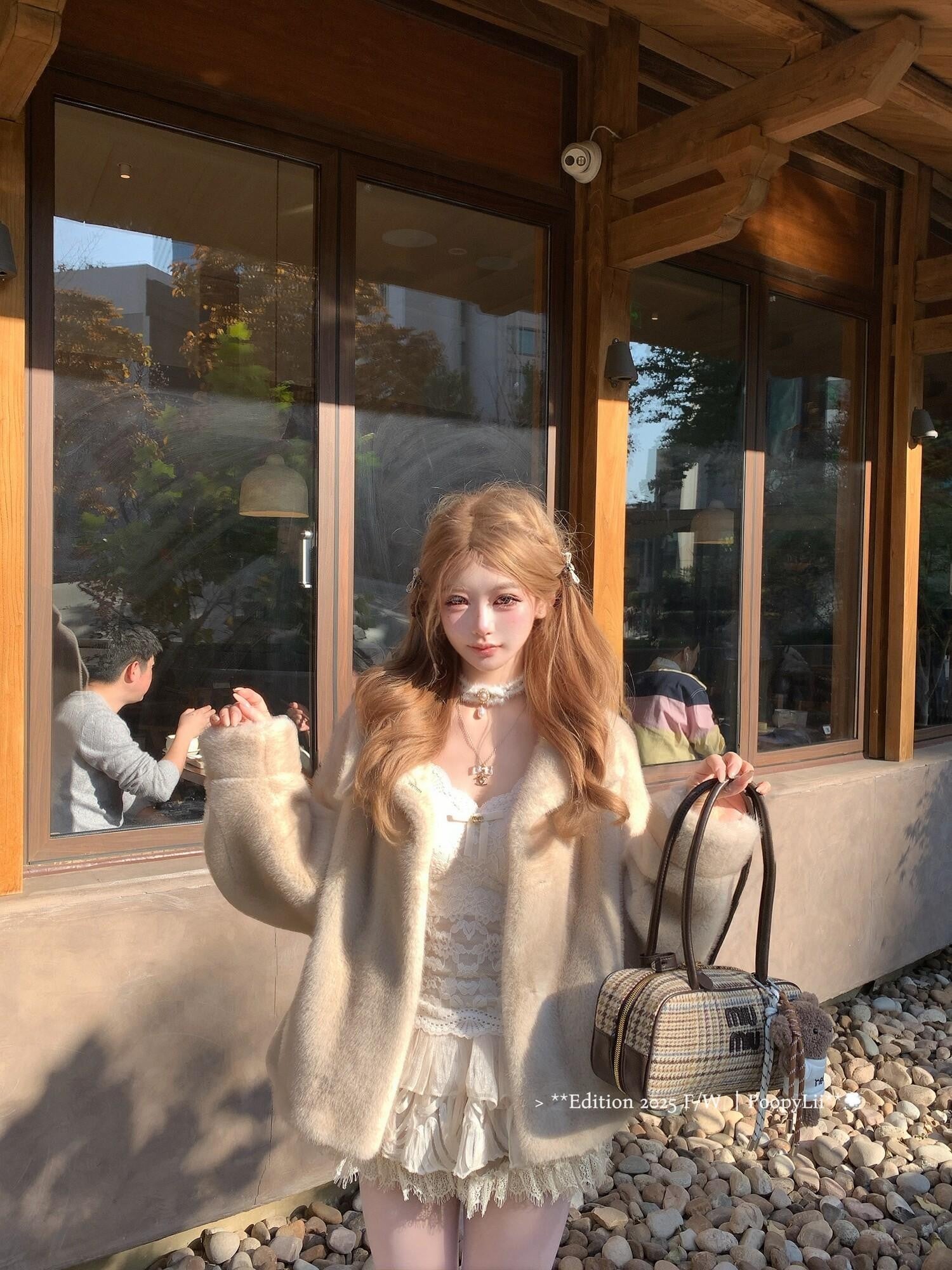 PoopyLii Lapel Snap Button Cropped Straight Women's Polyester Eco Faux Fur Coats