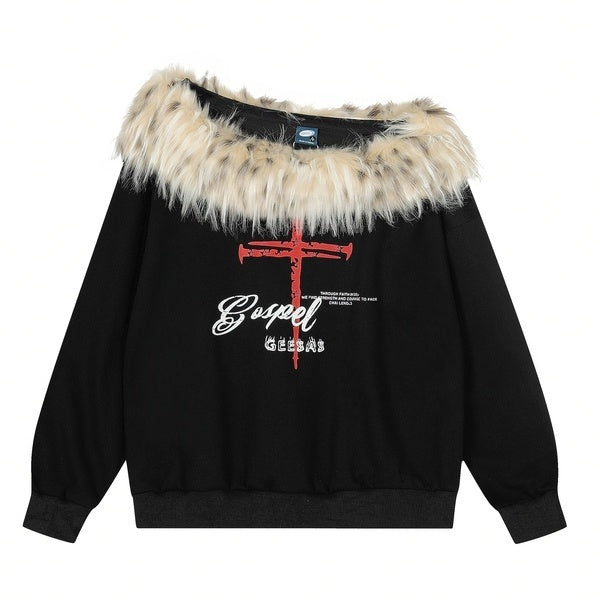PoopyLii_Leopard_Fur_Collar_Asymmetrical_Print_Women's_Cotton_Blend_Sweatshirts_992140671123_MISSTT