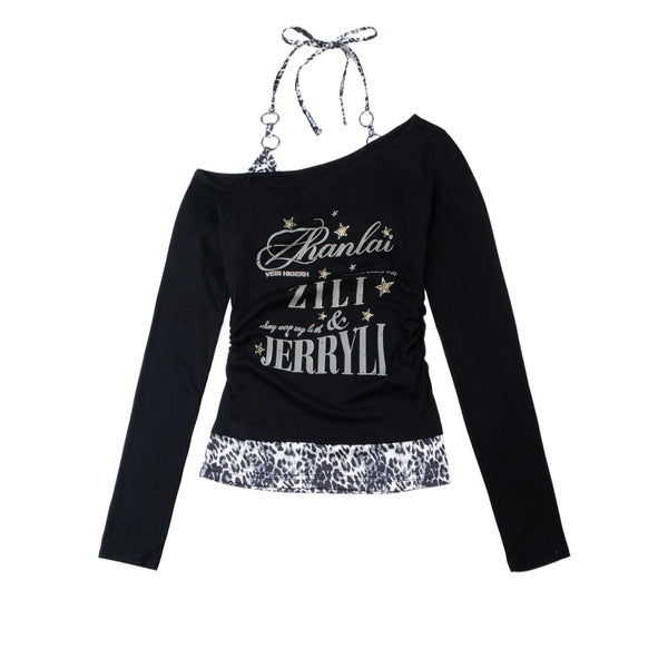 PoopyLii_Leopard_Spliced_Retro_One_Shoulder_Women's_Polyester_Long_Sleeve_T-shirts_1071362658005_MISSTT