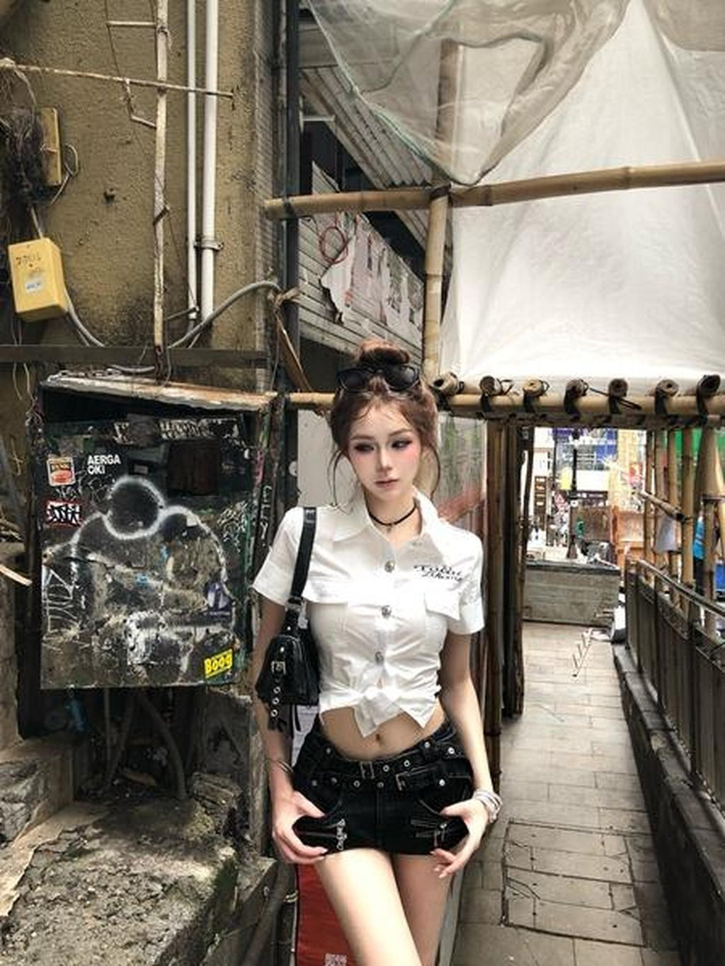 PoopyLii Letter Print Lace Up Back Tie Women's 100 Percent Cotton Crop Tops