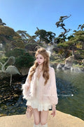 PoopyLii_Lotus_Pink_Fox_Fur_Woven_V-neck_Long_Sleeve_Women's_Rabbit_Fur_Cape_Coats_1000381406059_MISSTT