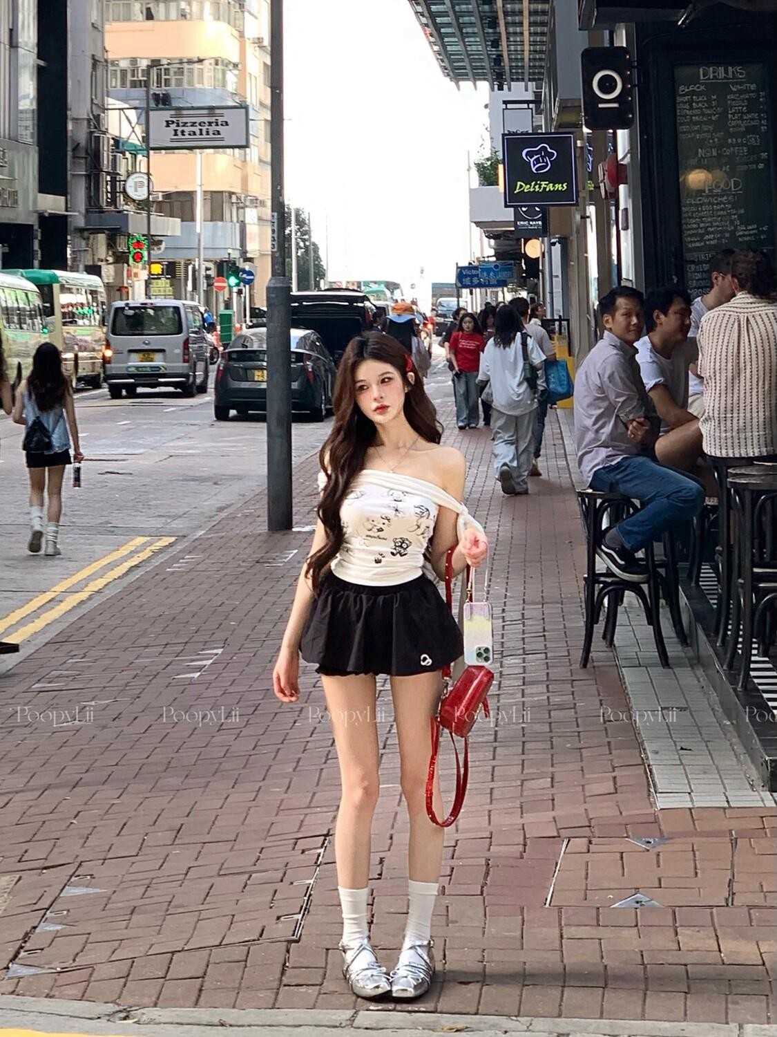PoopyLii Petal Bubble Hem A Line Figure Flattering Sexy Women's Mini Skirts