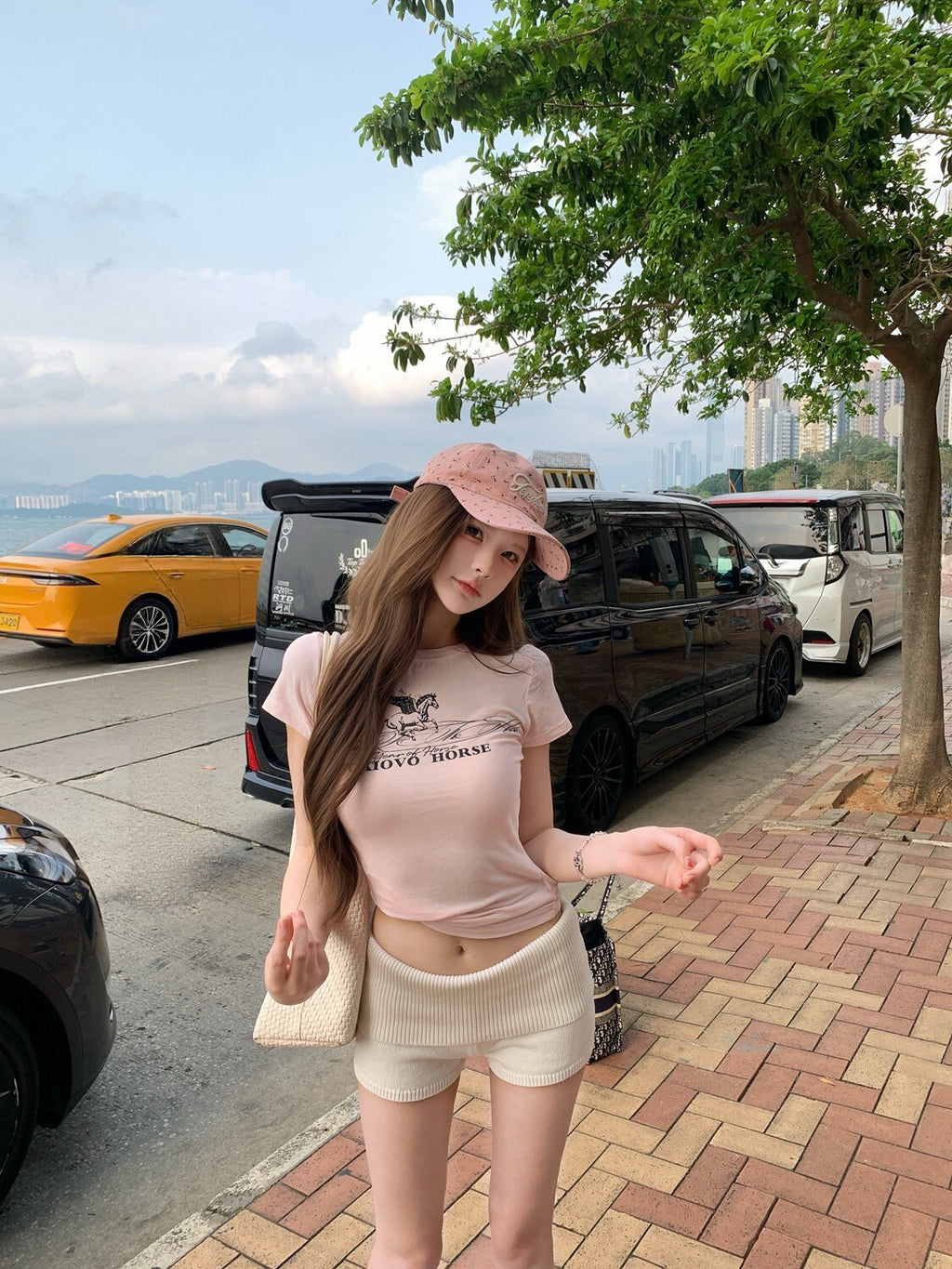 PoopyLii_Pink_Peach_Pegasus_Vintage_Slim_Fit_Cropped_Short_Sleeve_Women's_Crop_Tops_1041984460064_MISSTT